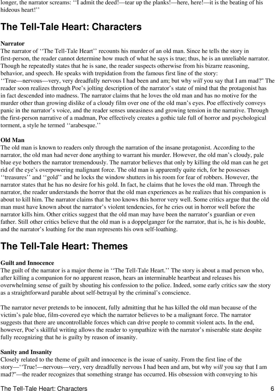 the tell tale heart criticism