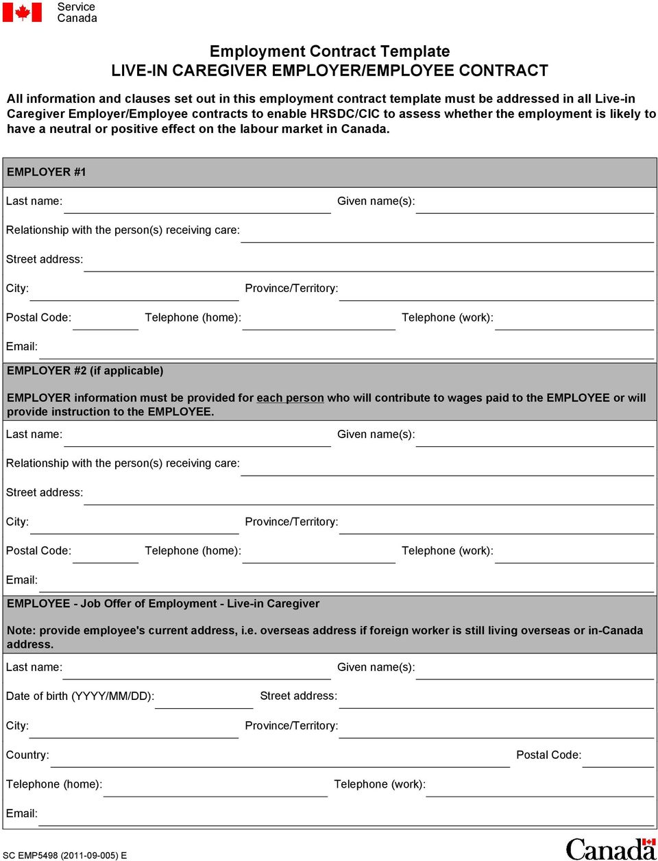 Employment Contract Template LIVE-IN CAREGIVER EMPLOYER/EMPLOYEE With cpa hire agreement template