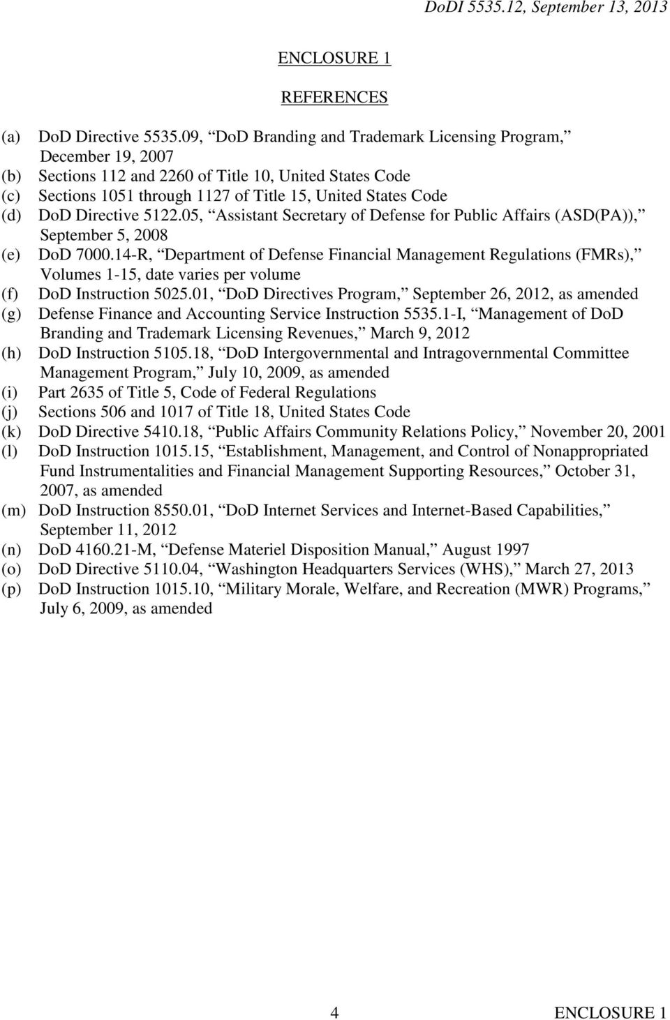 Directive 5122.05, Assistant Secretary of Defense for Public Affairs (ASD(PA)), September 5, 2008 (e) DoD 7000.