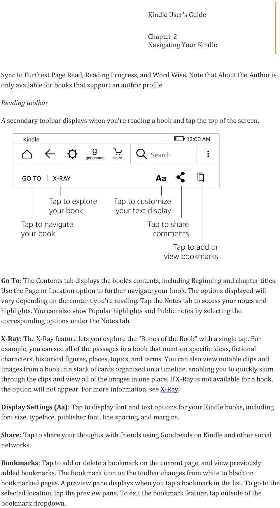 Use the Page or Location option to further navigate your book. The options displayed will vary depending on the content you're reading. Tap the Notes tab to access your notes and highlights.