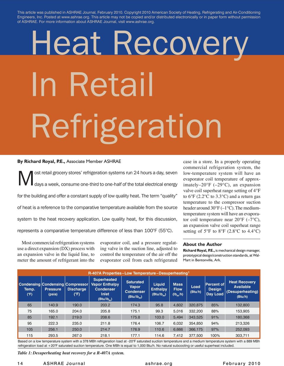 In Retail Refrigeration By Richard Royal, P.E.