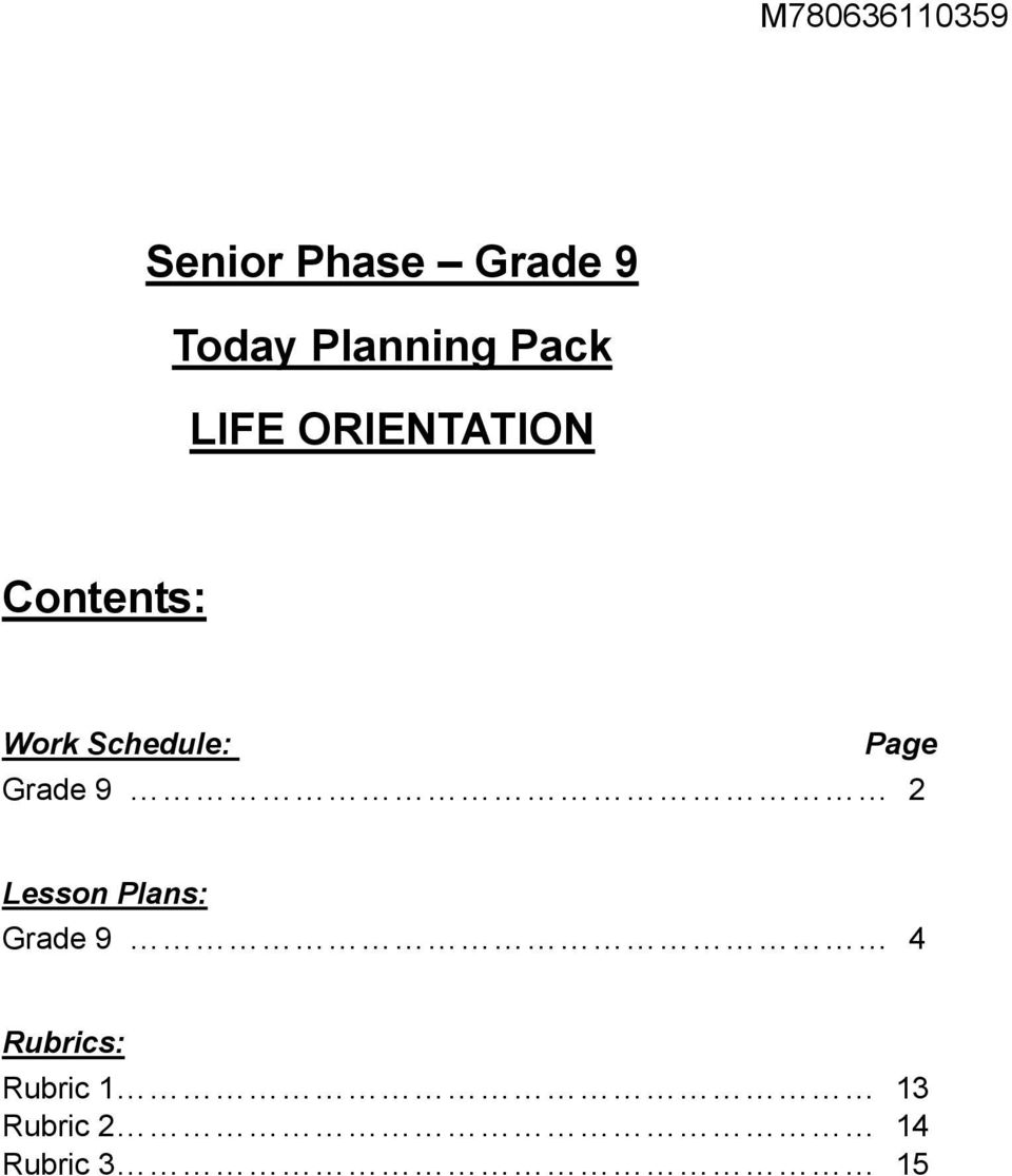Work Schedule: Page Grade 9 2 Lesson Plans:
