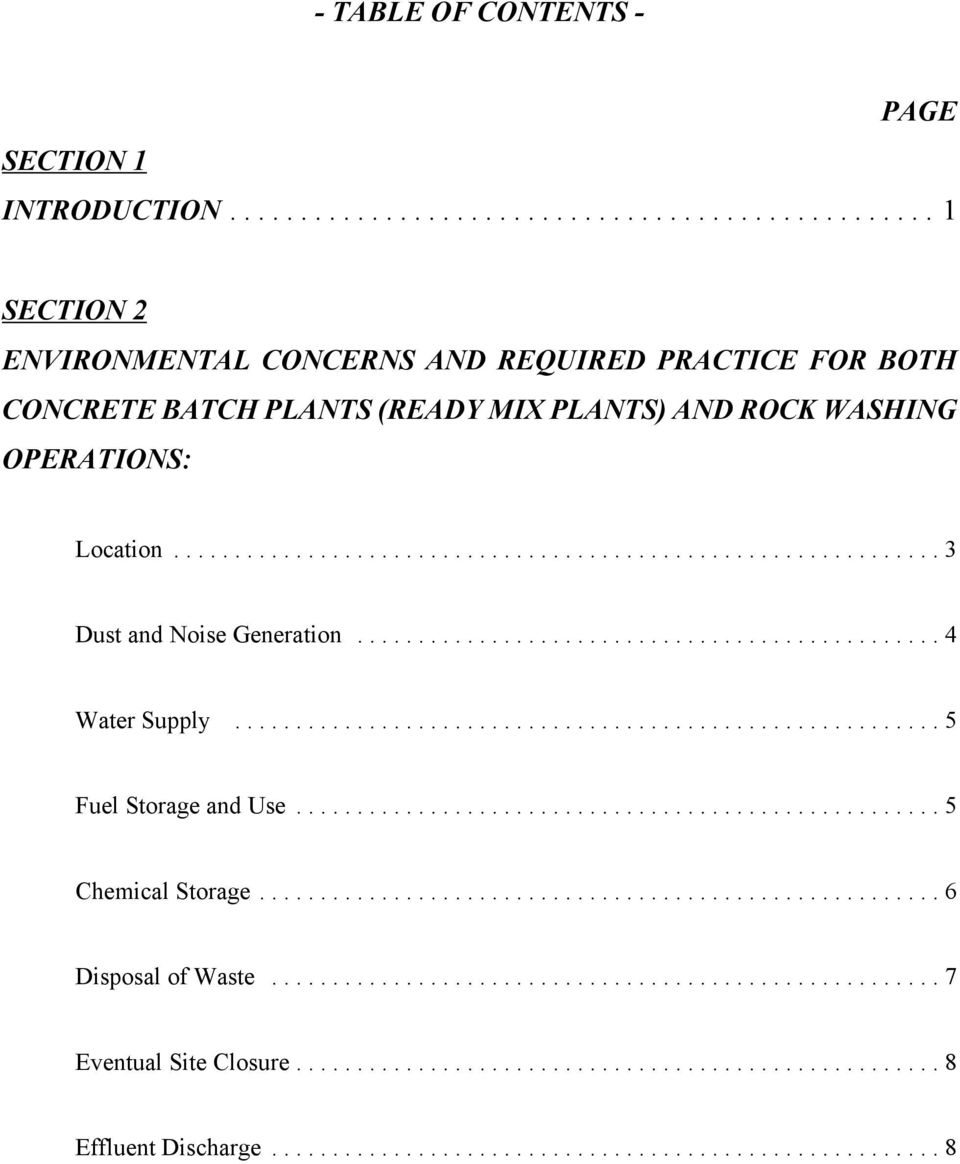(READY MIX PLANTS) AND ROCK WASHING OPERATIONS: Location...3 Dust and Noise Generation.