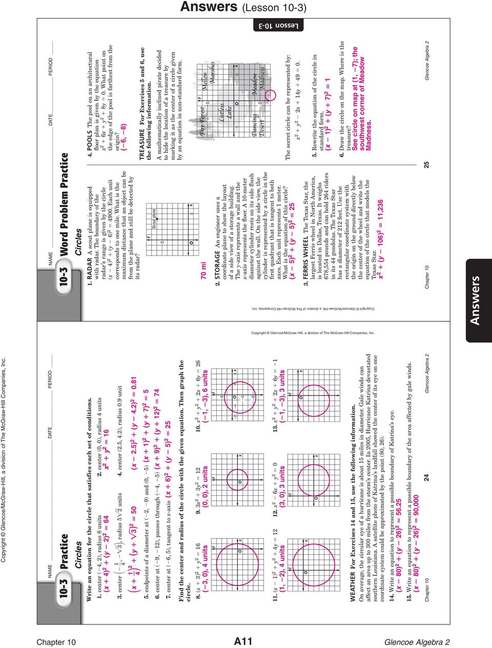 Glencoe Algebra 2 9 3 Skills Practice Circles Answers