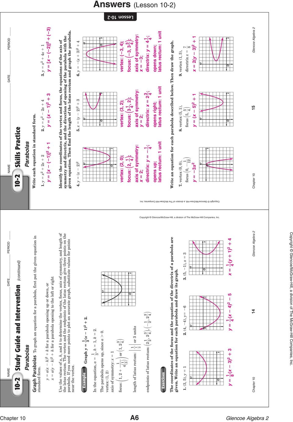 PDF Télécharger 20 20 study guide and intervention graphing Inside Graphing Quadratic Functions Worksheet Answers