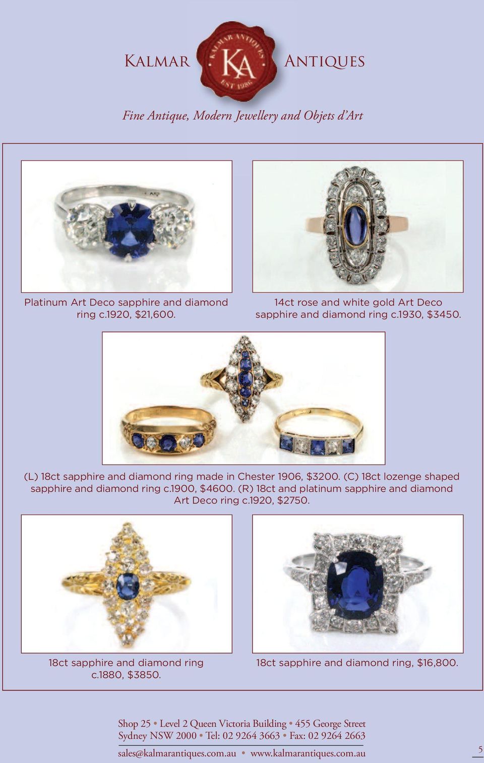 (L) 18ct sapphire and diamond ring made in Chester 1906, $3200.