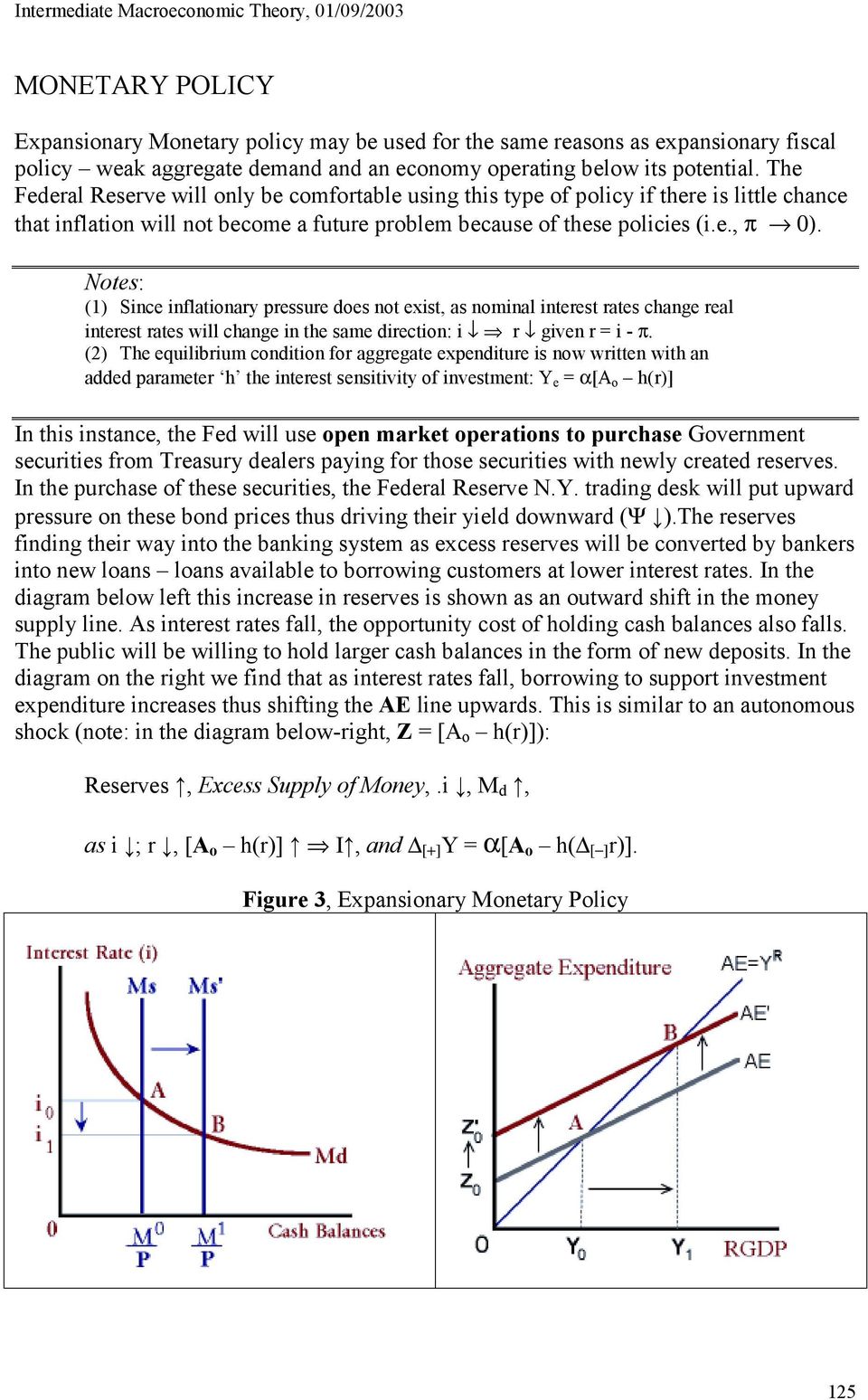 Notes: (1) Since inflationary pressure does not exist, as nominal interest rates change real interest rates will change in the same direction: i r given r = i - π.