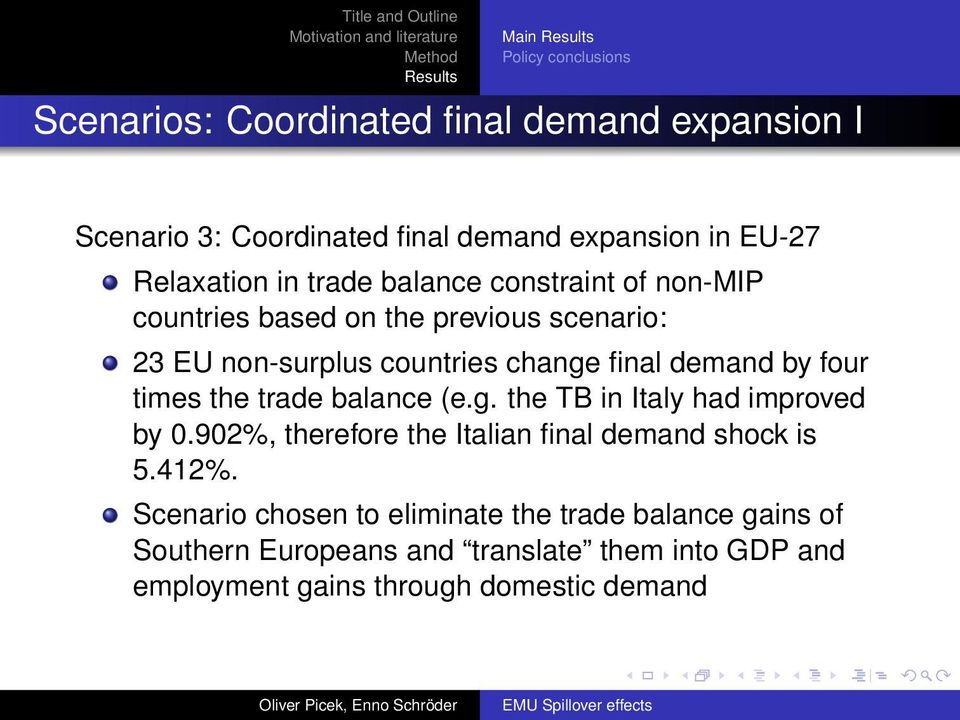 times the trade balance (e.g. the TB in Italy had improved by 0.902%, therefore the Italian final demand shock is 5.412%.