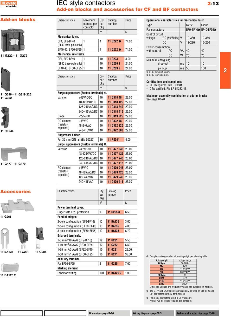 00 Characteristics Qty Catalog Price per number n $ Surge suppressors (Faston terminals) ❷. Varistor 48VAC/DC 0 G38 48.00 48-5VAC/DC 0 G38 5.00 5-40VAC/DC 0 G38 40.00 40-45VAC/DC 0 G38 45.