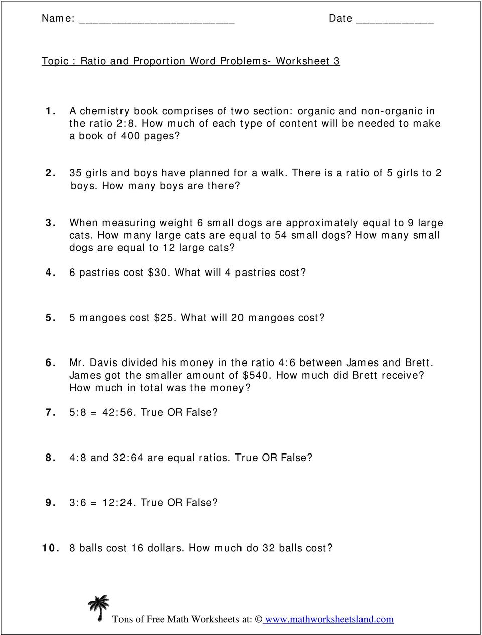 Topic : Ratio and Proportion Word Problems- Worksheet girls and Within Solving Proportions Word Problems Worksheet