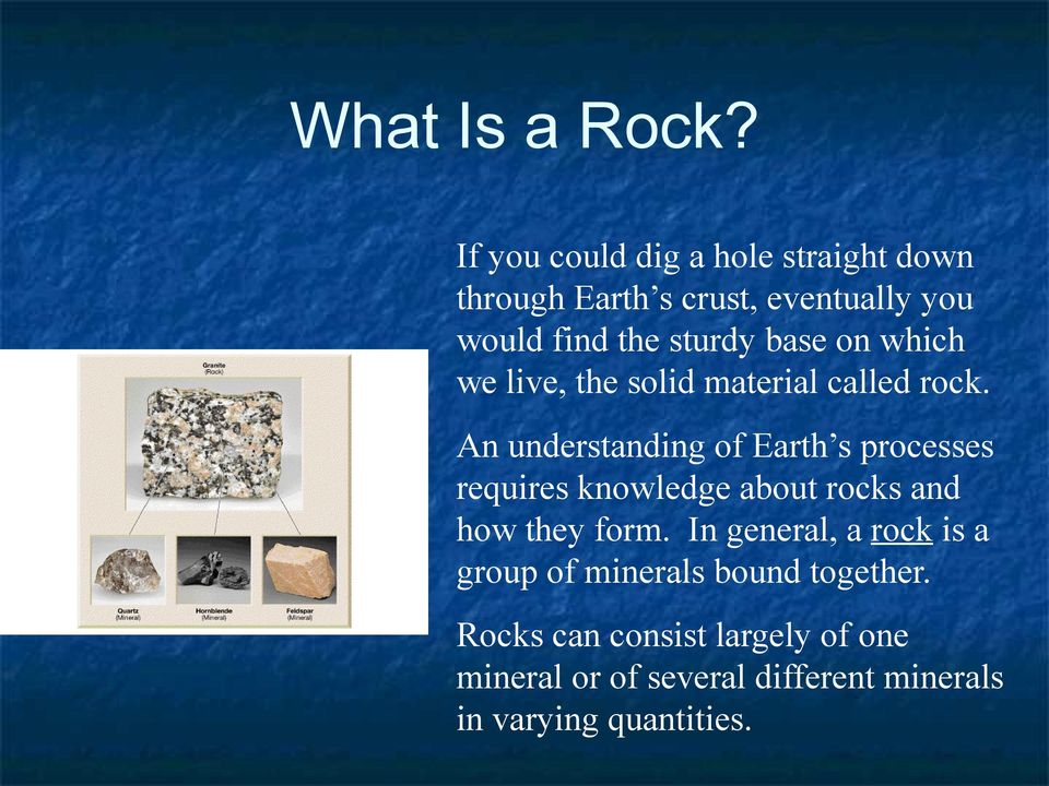 on which we live, the solid material called rock.