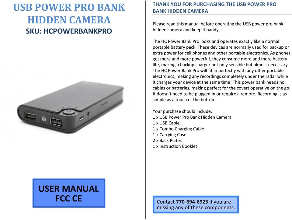 Hcpowerbankpro USB Power Pro Bank Hidden Camera for sale online