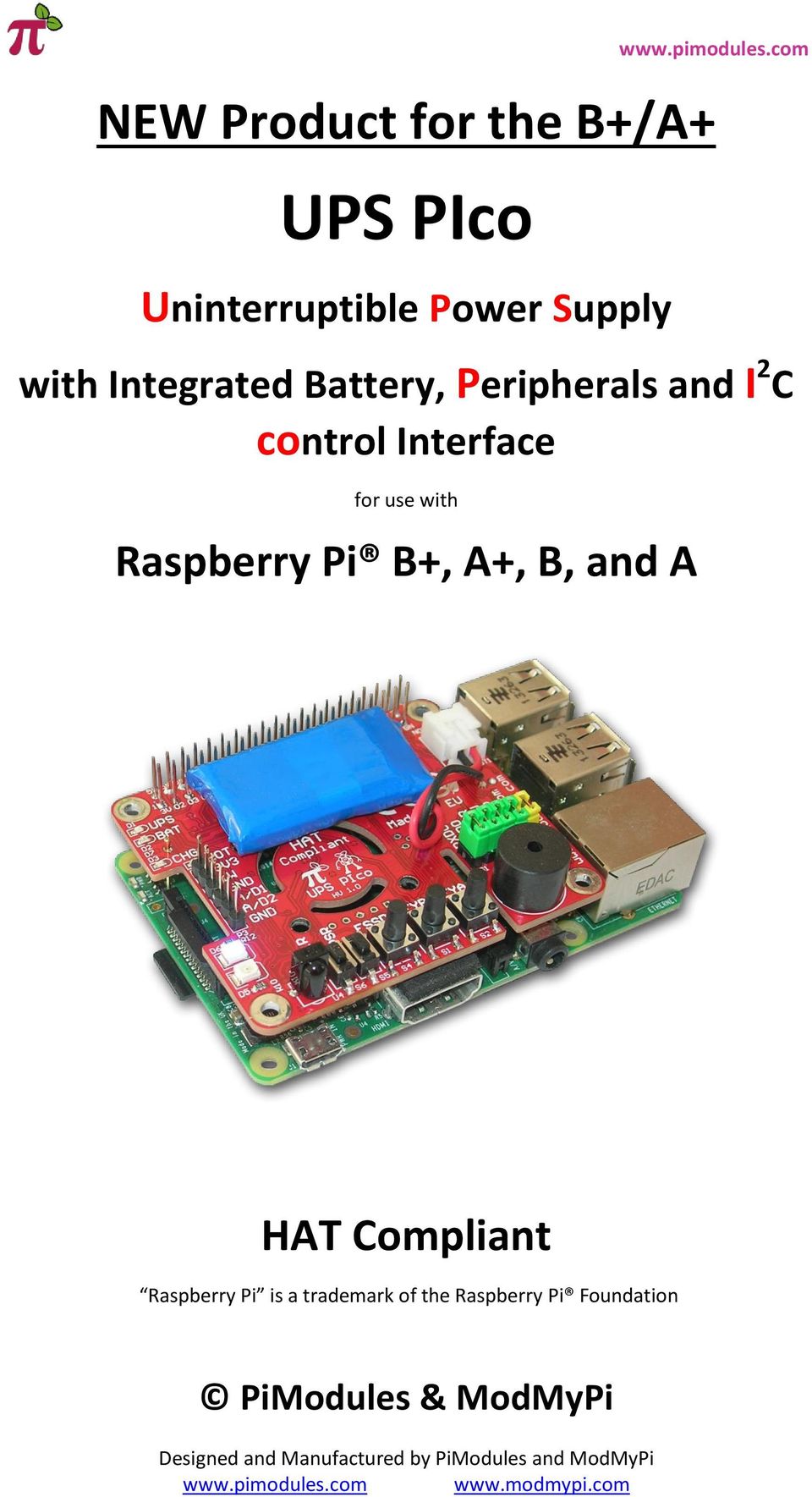 for use with Raspberry Pi B+, A+, B, and A HAT Compliant