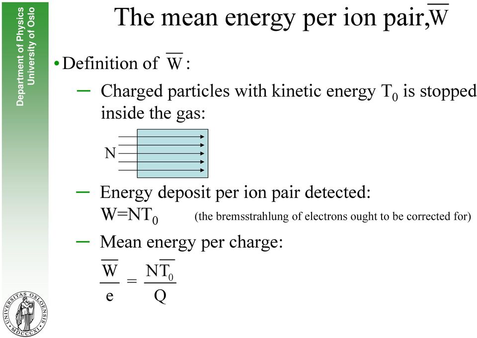 deposit per ion p detected: W=NT 0 (the bremsstrahlung of