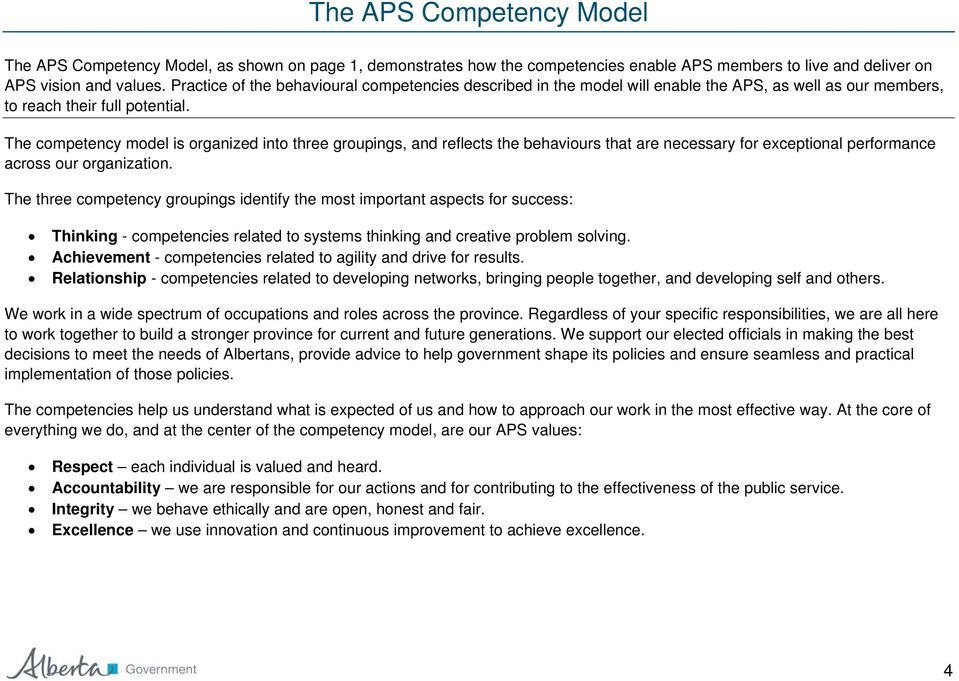 The competency model is organized into three groupings, and reflects the behaviours that are necessary for exceptional performance across our organization.