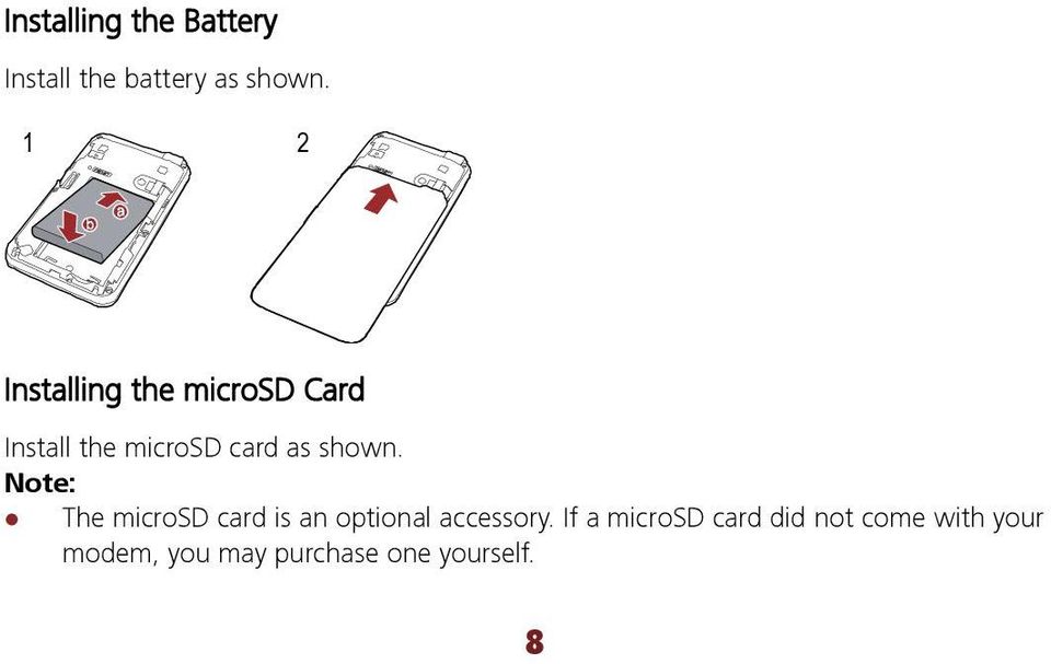 shown. Note: The microsd card is an optional accessory.