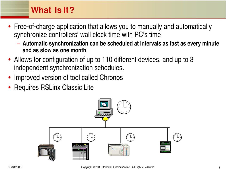 clock time with PC s time Automatic synchronization can be scheduled at intervals as fast as every minute