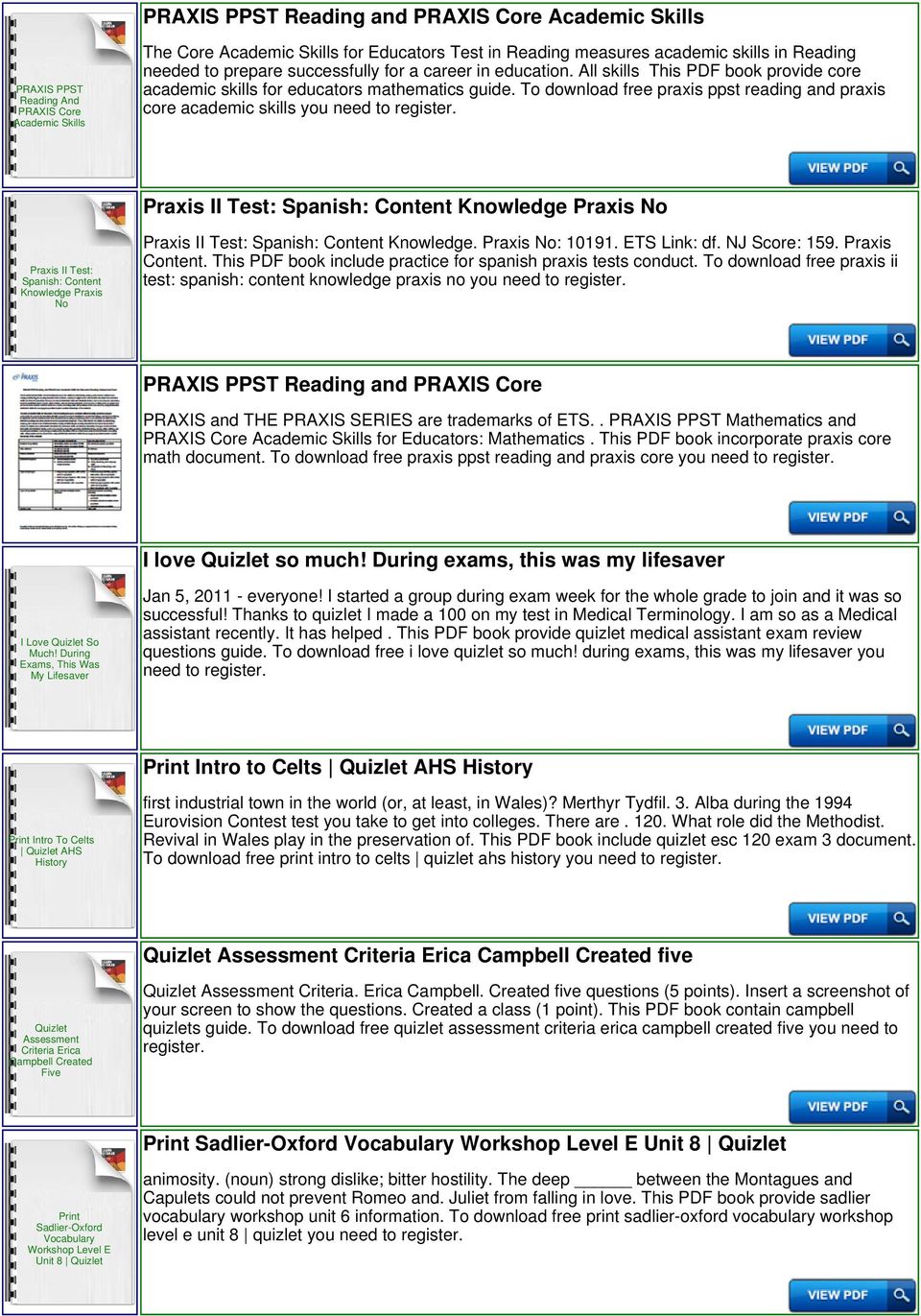 To download free praxis ppst reading and praxis core academic skills you Praxis II Test: Spanish: Content Knowledge Praxis No Praxis II Test: Spanish: Content Knowledge Praxis No Praxis II Test: