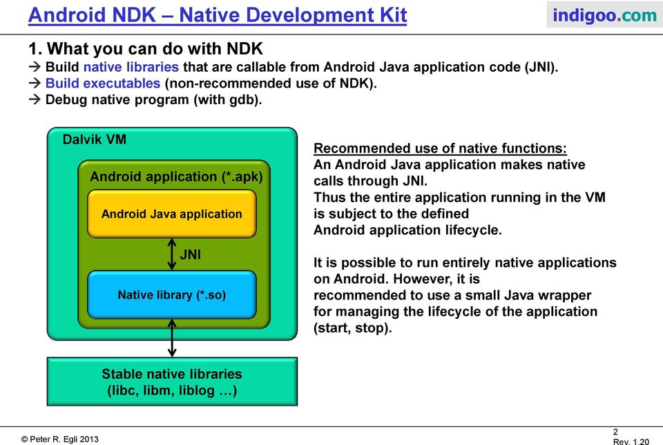 so) Recommended use of native functions: An Android Java application makes native calls through JNI.