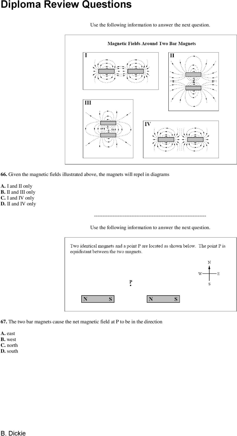 Physics 30 Worksheet 10 Magnetism From Electricity Pdf Free Download