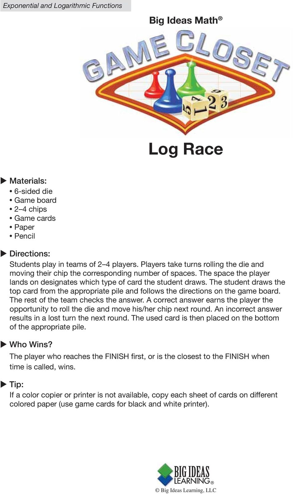 big ideas math. log race - pdf