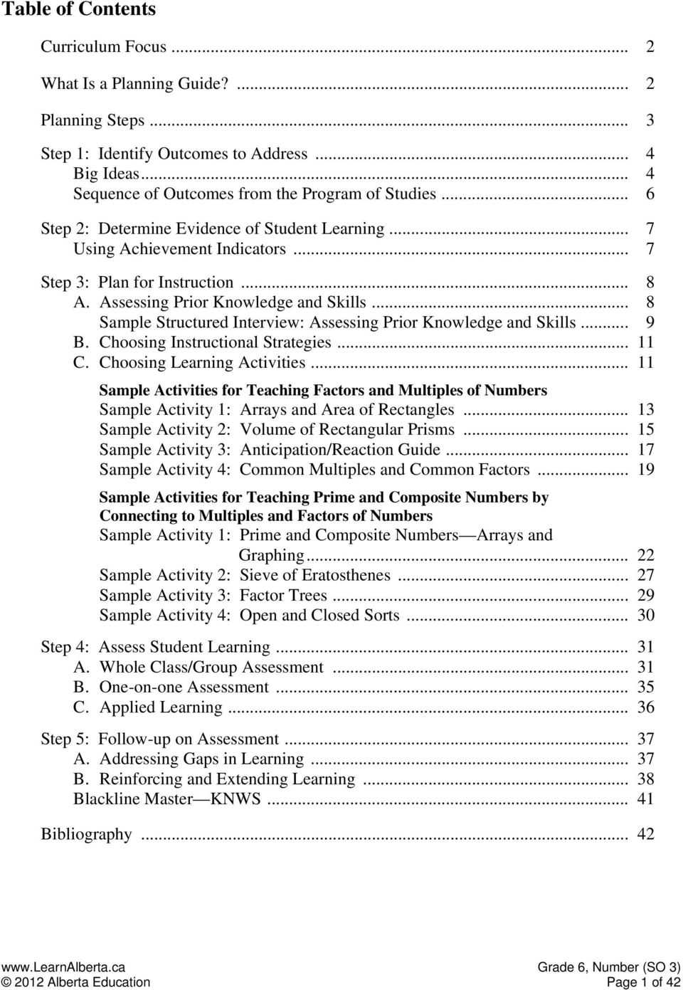 .. 8 Sample Structured Interview: Assessing Prior Knowledge and Skills... 9 B. Choosing Instructional Strategies... 11 C. Choosing Learning Activities.