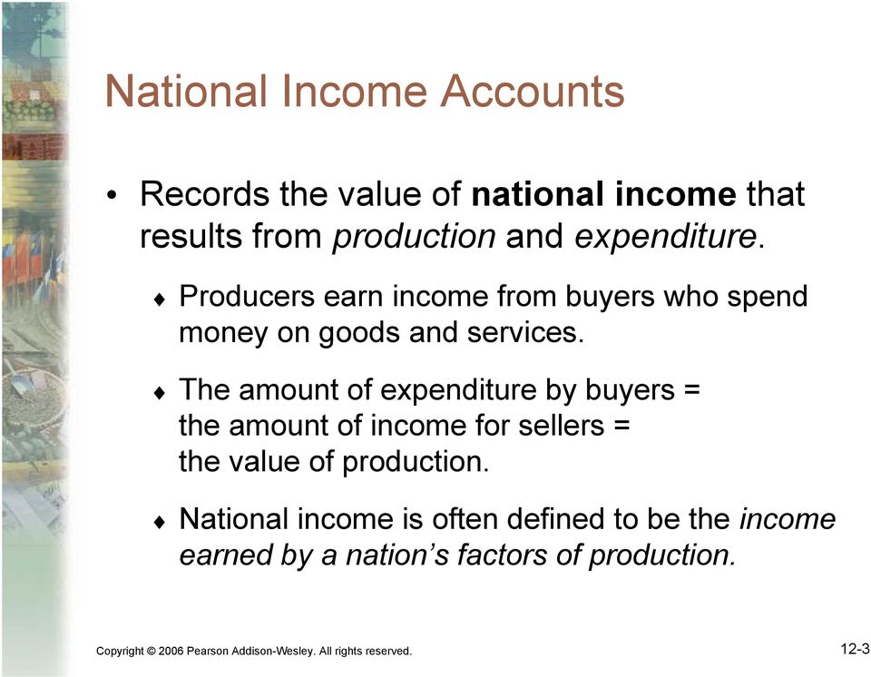 The amount of expenditure by buyers = the amount of income for sellers = the value of production.