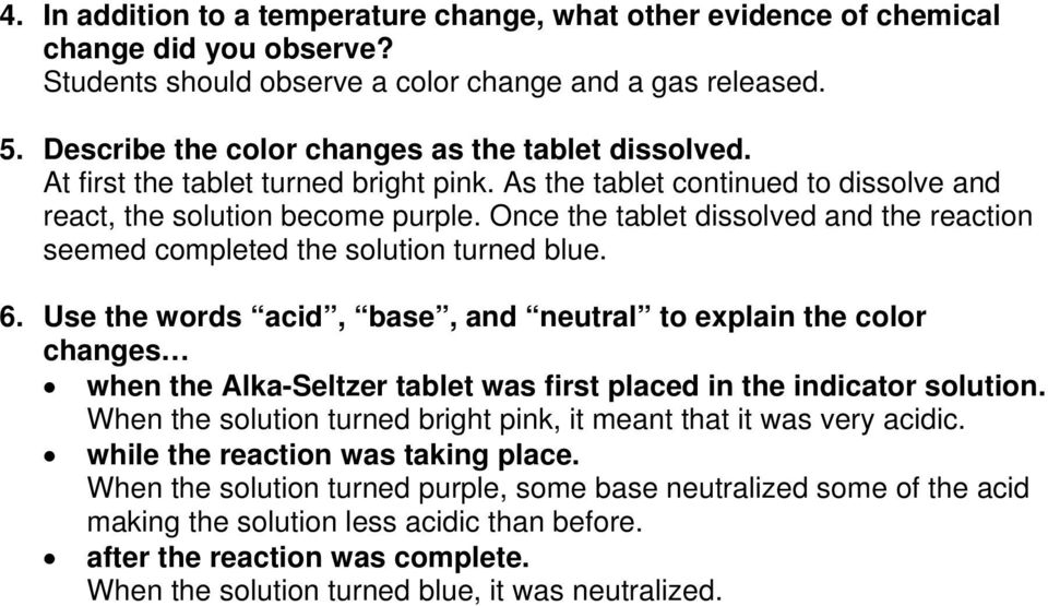 Once the tablet dissolved and the reaction seemed completed the solution turned blue. 6.