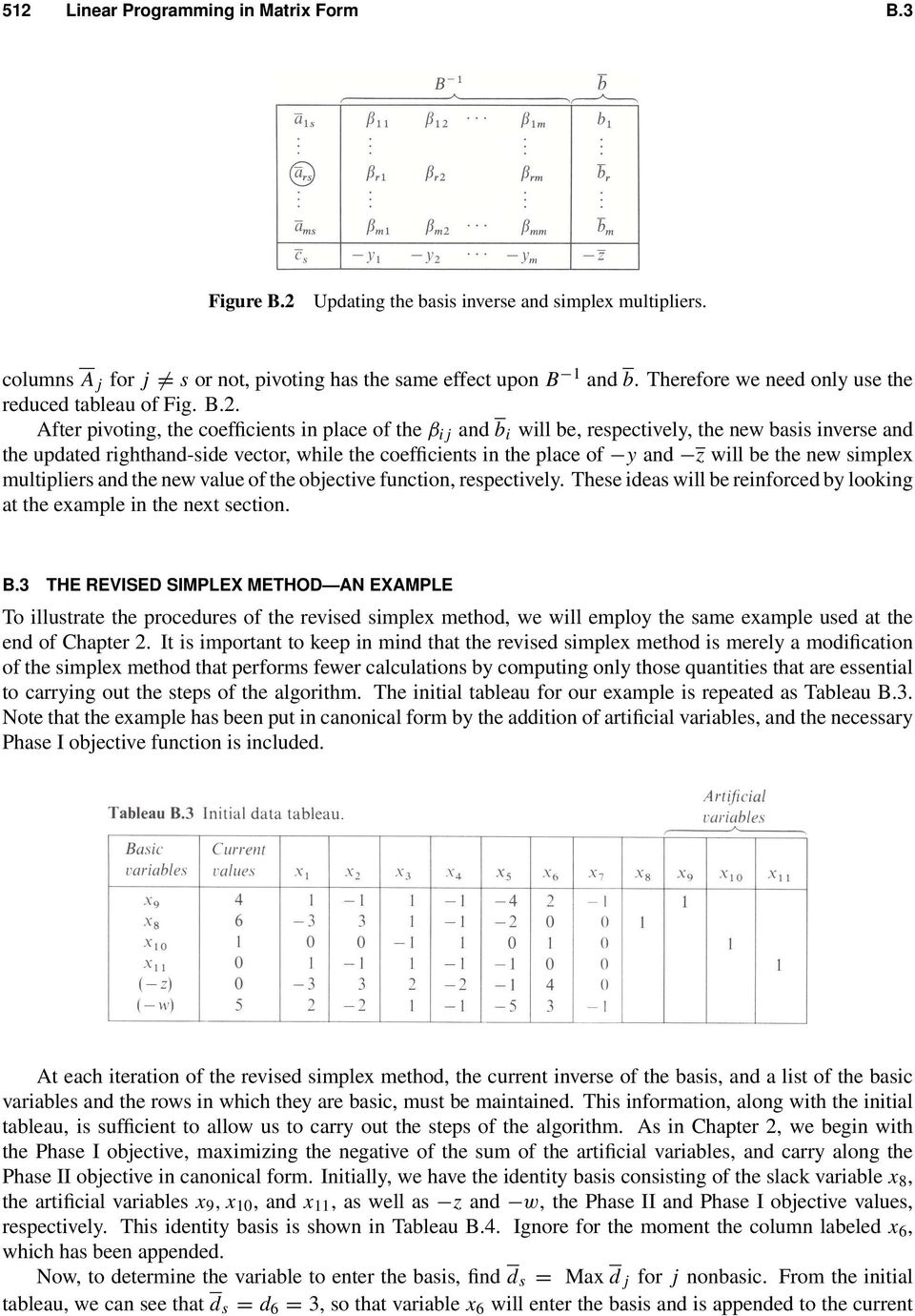 . After pivoting, the coefficients in place of the β i j and b i will be, respectively, the new basis inverse and the updated righthand-side vector, while the coefficients in the place of y and z