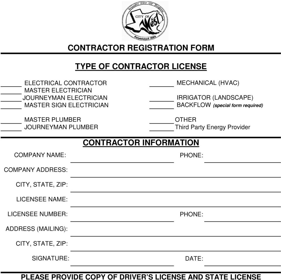 OTHER Third Party Energy Provider COMPANY NAME: CONTRACTOR INFORMATION PHONE: COMPANY ADDRESS: CITY, STATE, ZIP: LICENSEE NAME: