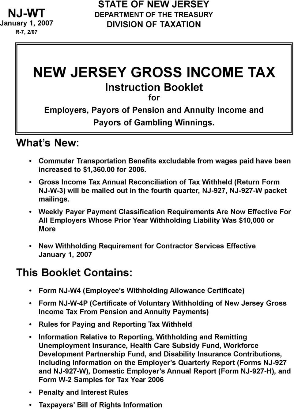 New Jersey Gross Income Tax Instruction Booklet For Employers Payors Of Pension And Annuity Income And Pdf Free Download