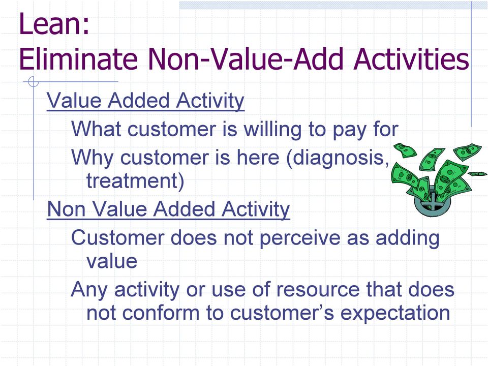 treatment) Non Value Added Activity Customer does not perceive as adding