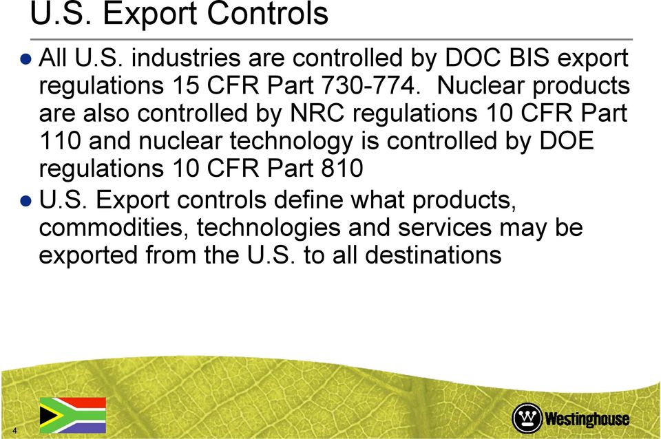 is controlled by DOE regulations 10 CFR Part 810 U.S.
