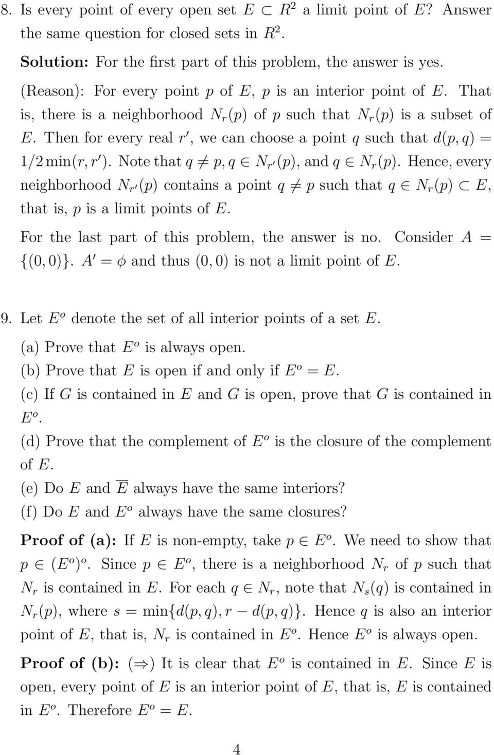 Then for every real r, we can choose a point q such that d(p, q) = 1/2 min(r, r ). Note that q p, q N r (p), and q N r (p).