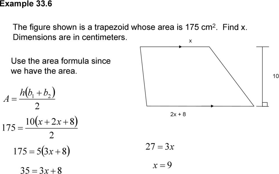 Find x. Dimensions are in centimeters.