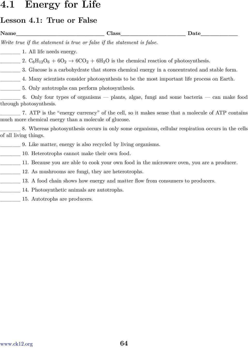 Chapter 4 Photosynthesis And Cellular Respiration Worksheets Pdf Free Download