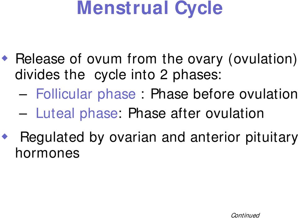 phase : Phase before ovulation Luteal phase: Phase after