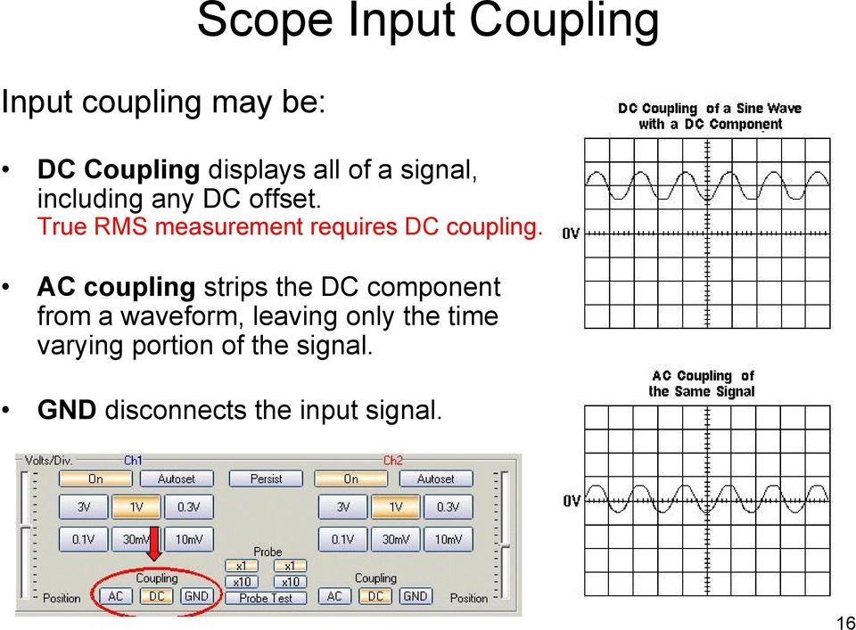 True RMS measurement requires DC coupling.