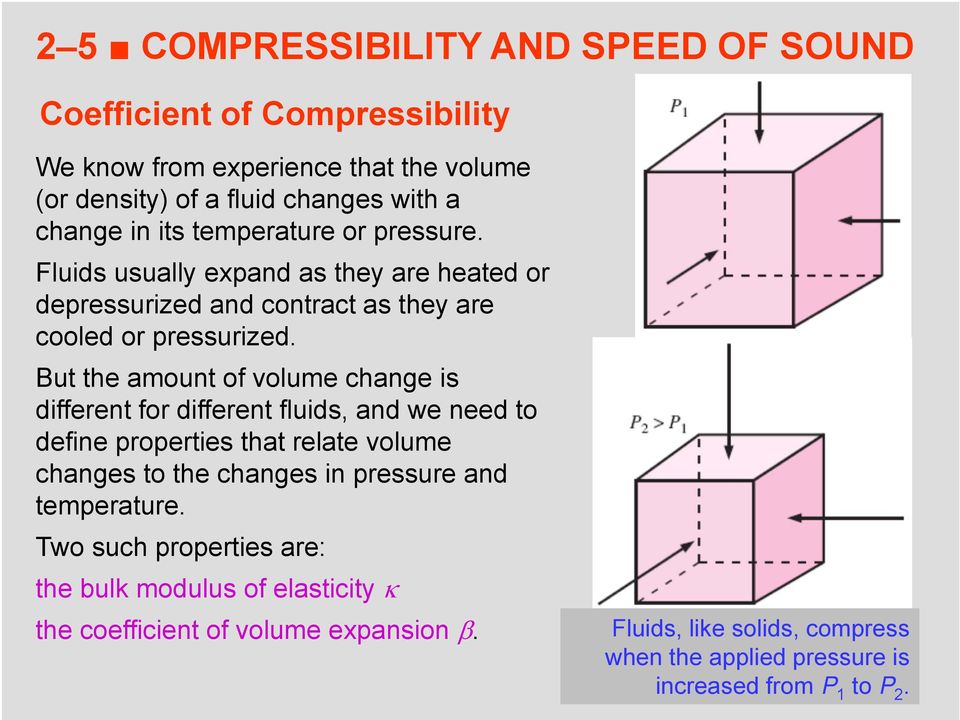 But the amount of volume change is different for different fluids, and we need to define properties that relate volume changes to the changes in pressure and
