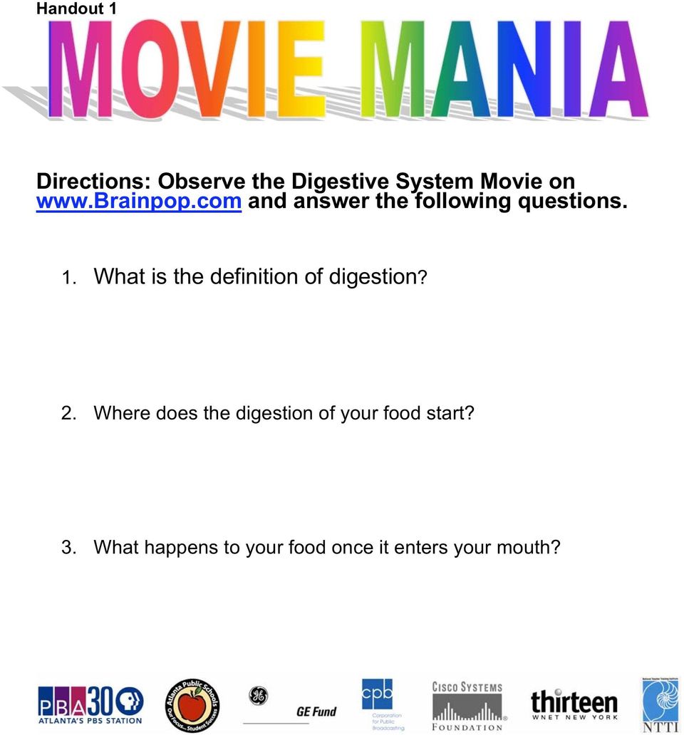 What is the definition of digestion? 2.