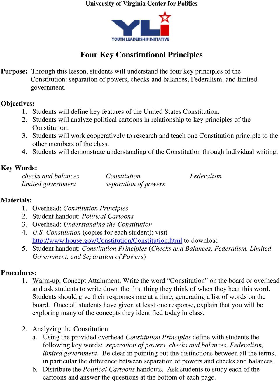 Four Key Constitutional Principles - PDF Free Download With Constitutional Principles Worksheet Answers