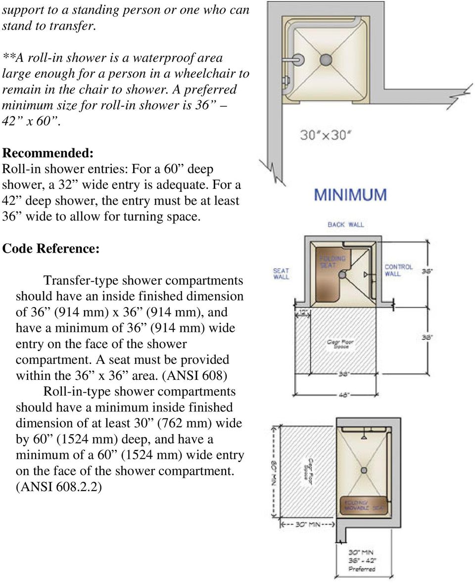 For a 42 deep shower, the entry must be at least 36 wide to allow for turning space.