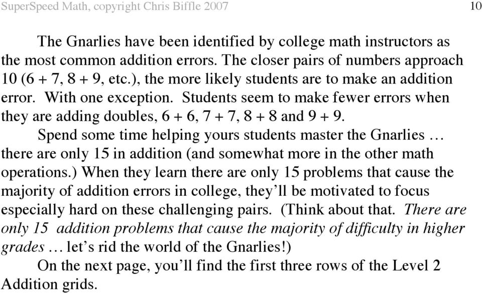 Spend some time helping yours students master the Gnarlies there are only in addition (and somewhat more in the other math operations.