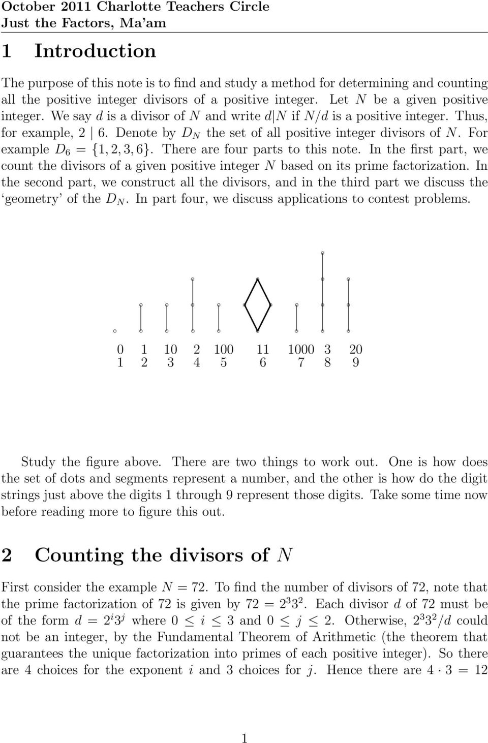 note In the first part, we count the divisors of a given positive integer N based on its prime factorization In the second part, we construct all the divisors, and in the third part we discuss the