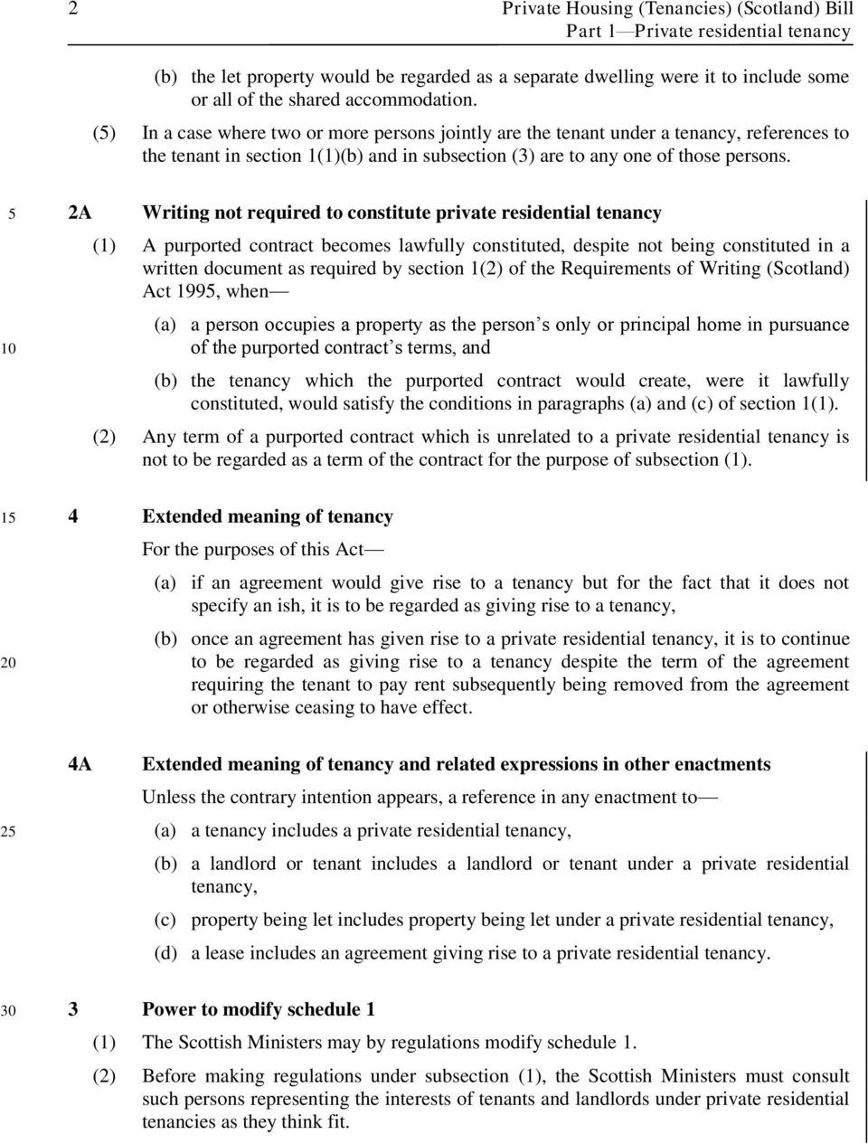 1 2A Writing not required to constitute private residential tenancy (1) A purported contract becomes lawfully constituted, despite not being constituted in a written document as required by section