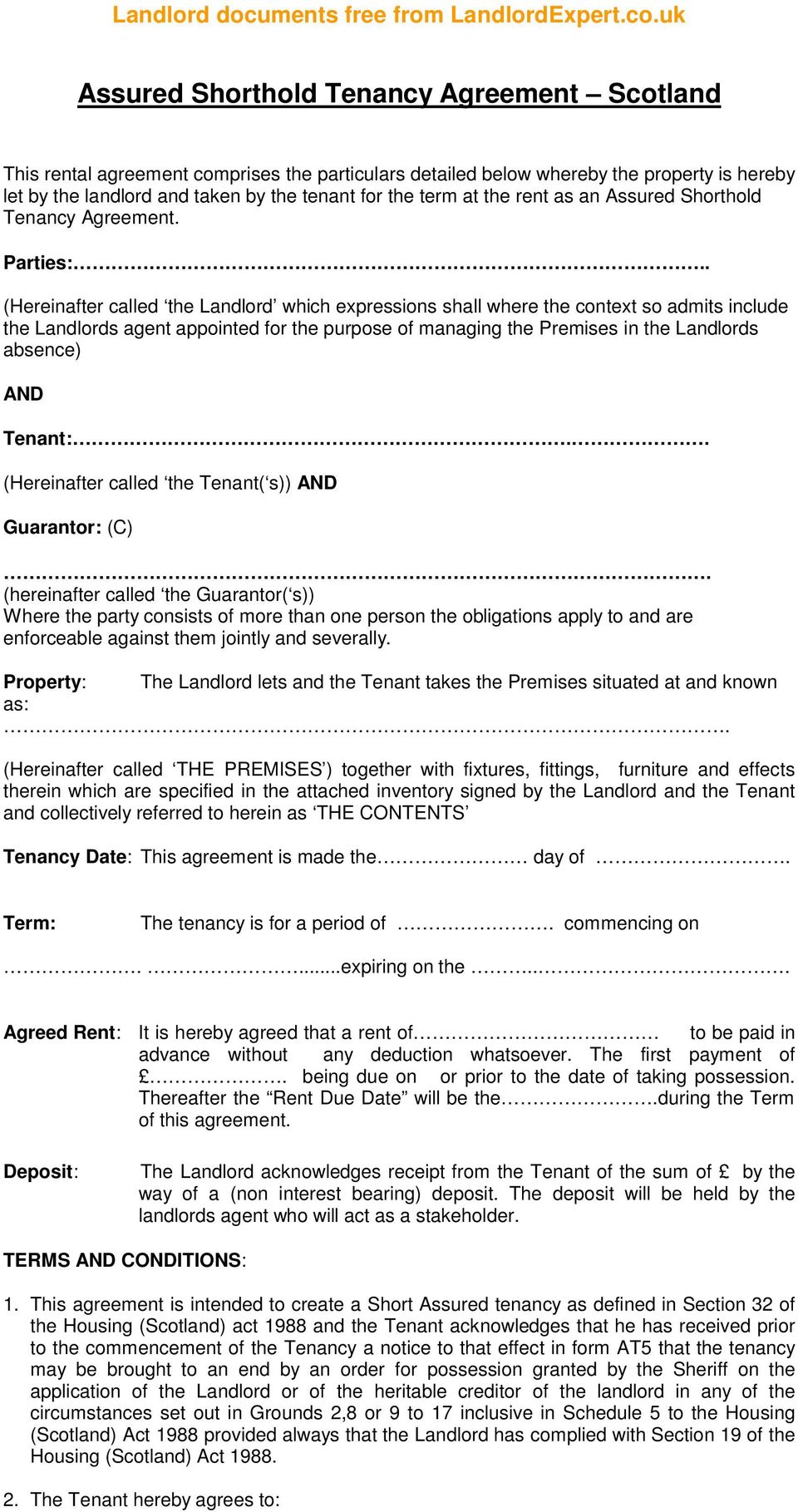 Assured Shorthold Tenancy Agreement Scotland - PDF Free Download Inside scottish secure tenancy agreement template