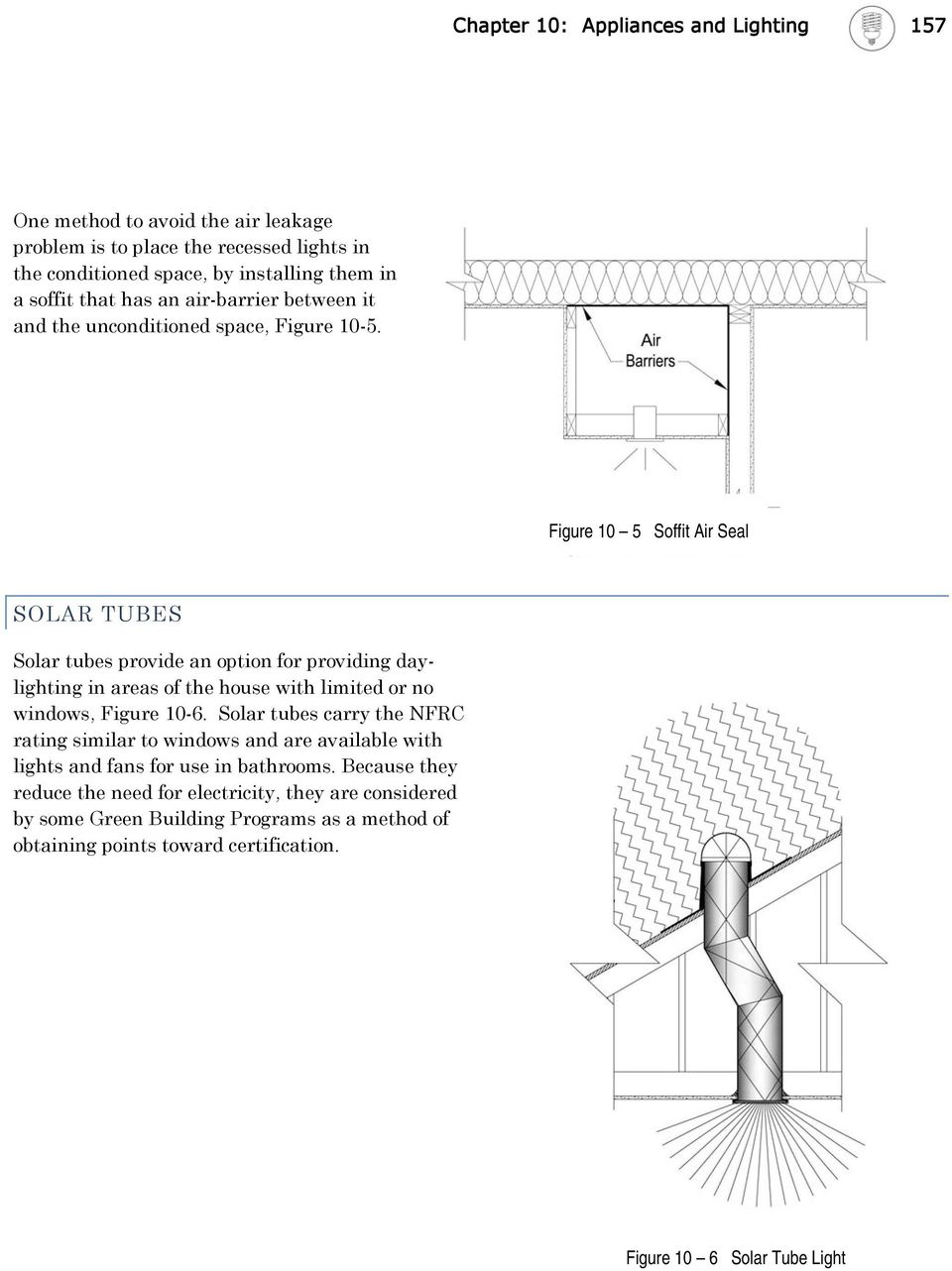 Figure 10 5 Soffit Air Seal SOLAR TUBES Solar tubes provide an option for providing daylighting in areas of the house with limited or no windows, Figure 10-6.