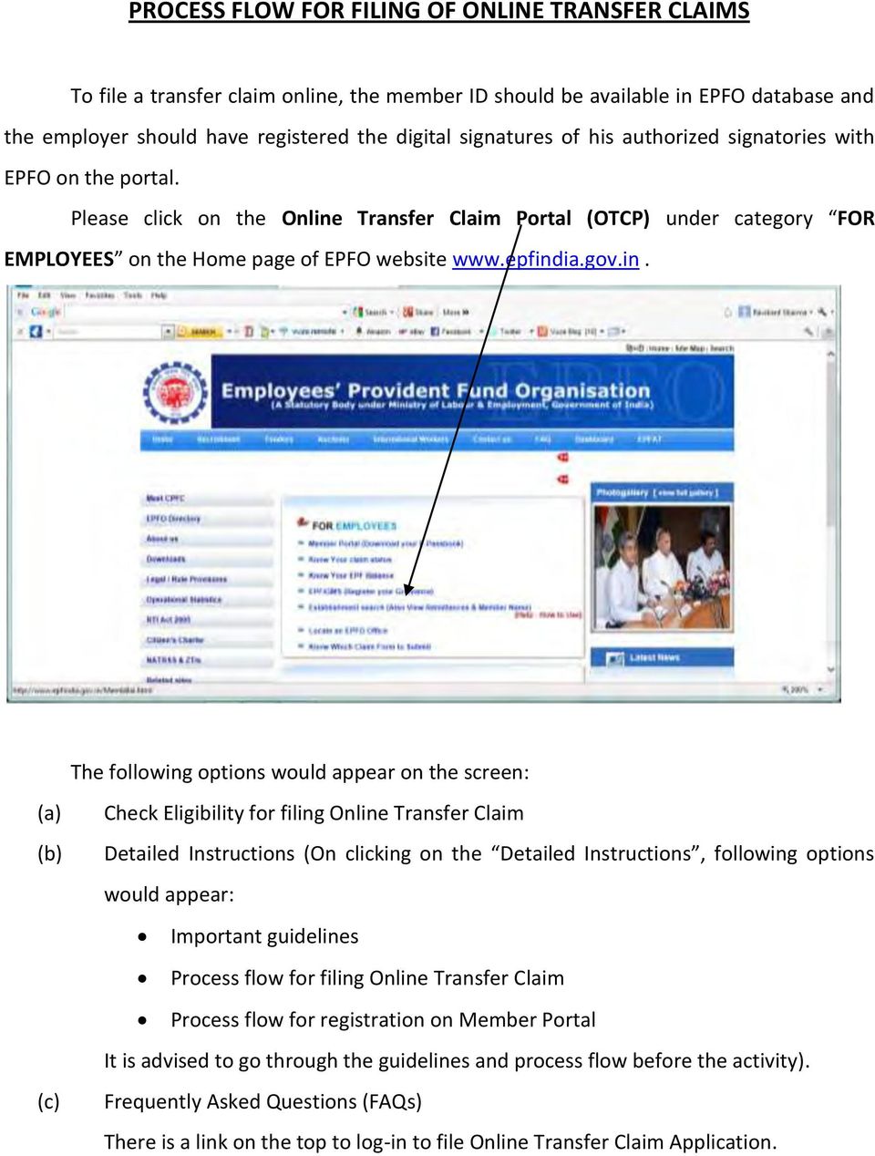 Transfer Claim Portal (OTCP) under category FOR EMPLOYEES on the Home page of EPFO website www.epfind