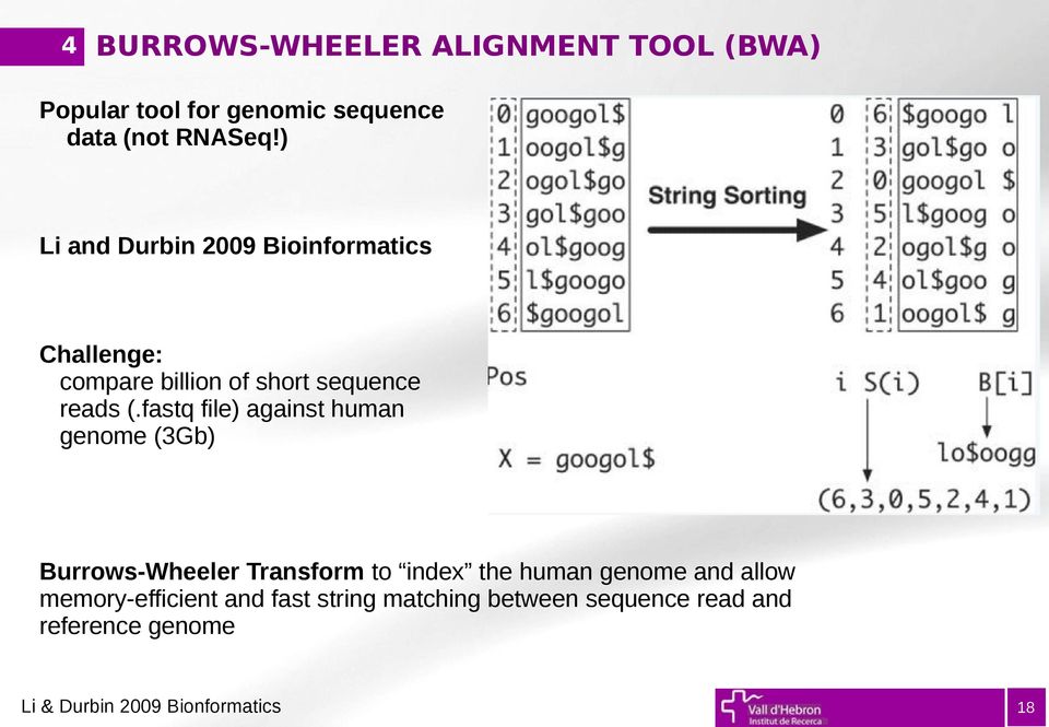 fastq file) against human genome (3Gb) Burrows-Wheeler Transform to index the human genome and