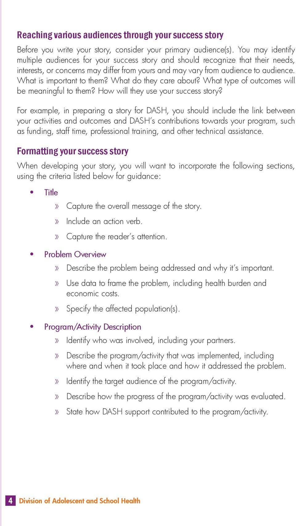 Table of Contents. Steps in Developing a Success Story Success